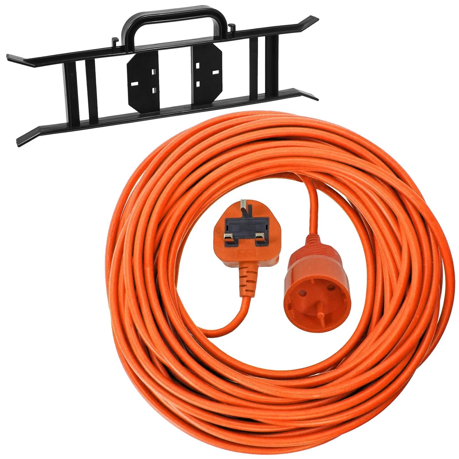 SPARES2GO 10m Mains Power Cable UK 3 Pin Plug for Bosch AdvancedRotak 550 650 750 UniversalRotak Lawnmower + Bracket Tidy