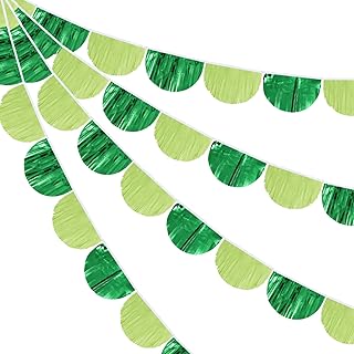 4 Pcs 10 Feet Parade Float Decoration for Trailer Car, Foil Fringe Metallic Tinsel Streamer Banner Garland for Halloween Birthday Party Decoration Photo Prop Backdrop(Green Series)