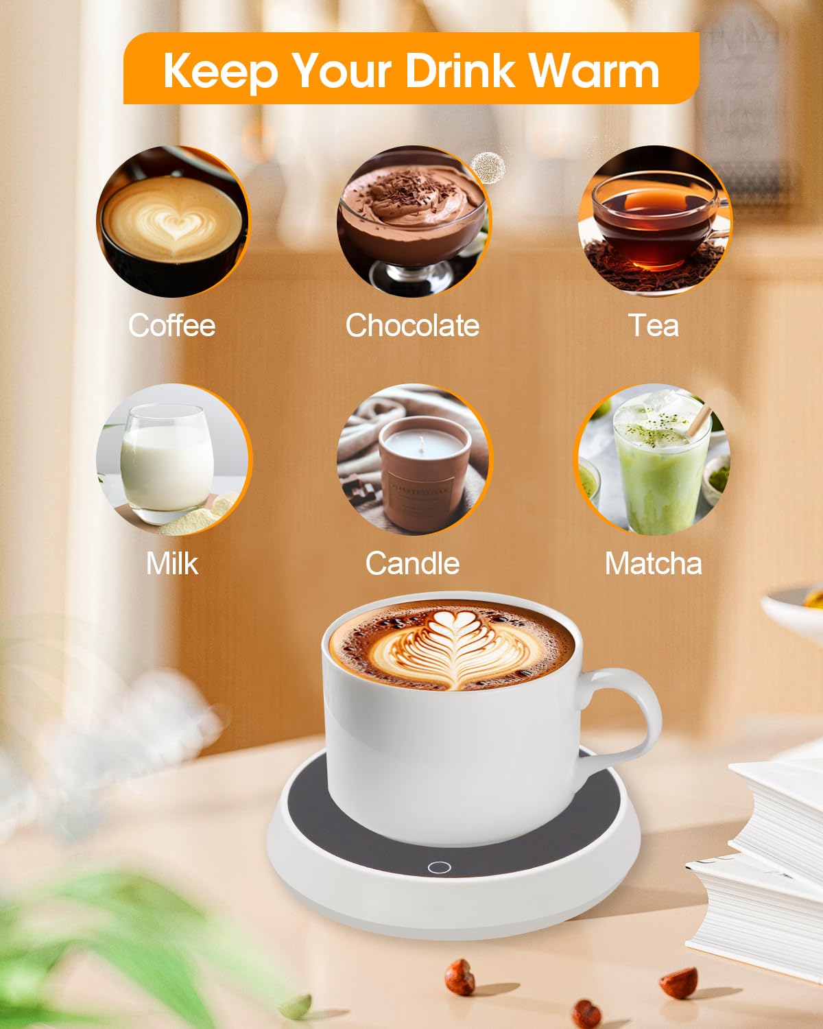 Calentador de café eléctrico que mantiene el calor, calentador de tazas de escritorio inteligente con 3 ajustes de temperatura, calentador de tazas, calentador de té, calentador de bebidas eléctrico
