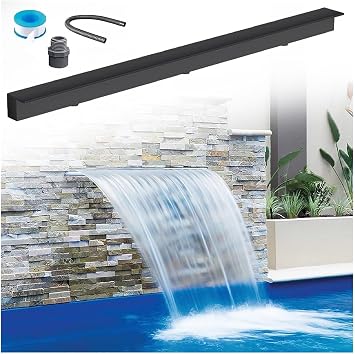 70in Recessed Pool Fountain Spray Outlet - Dark Gray Waterfall Spillway Wall for Yard, Garden, Spa, Patio - Ideal Outdoor Pond Water Feature Decor