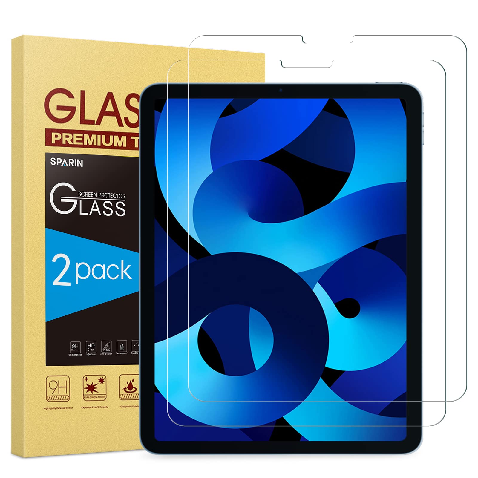SPARIN 2 Pack Screen Protector Compatible with iPad Air 5/4 Generation 10.9 inch(2022/2020), iPad Pro 11 inch(2022/2021/2020/2018), Tempered Glass for iPad Air 5th/ Air 4th Case Compatible