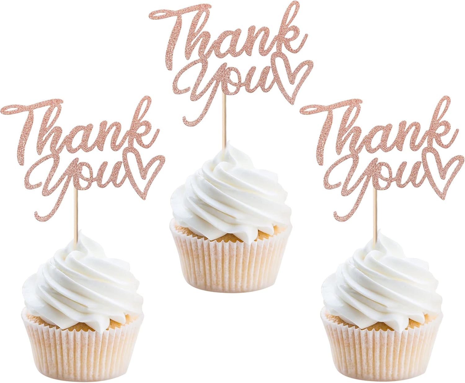 24 Pack Thank You Cupcake Toppers Glitter Thank You Cupcake