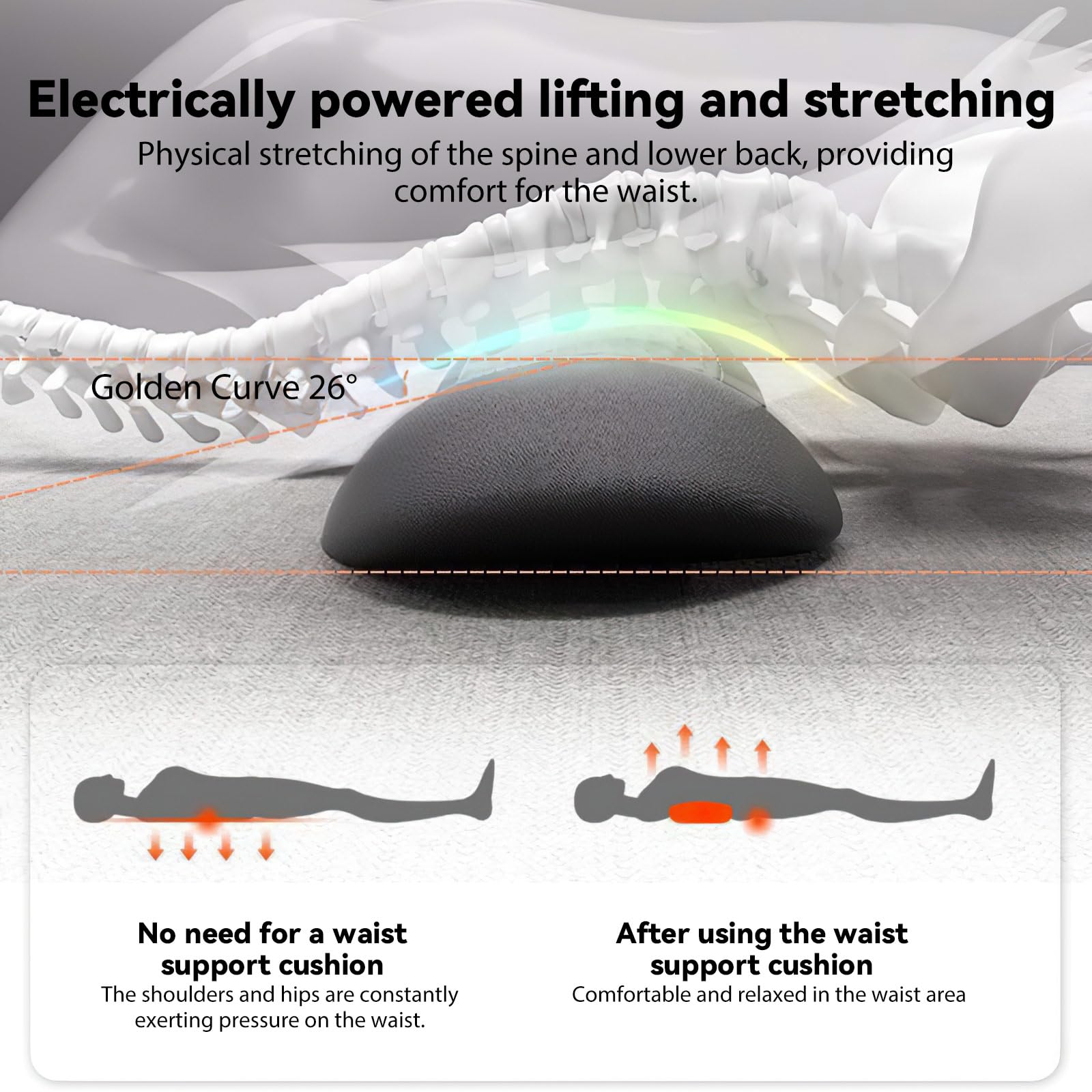 3-in-1 Rückenmassagegerät mit Wärme, Vibration & Traktion, Electric Lendenwirbel-Massagegerät, ergonomische Lordosenstütze mit Memory-Schaum, USB Massagekissen für Zuhause, Büro & Reise (A)
