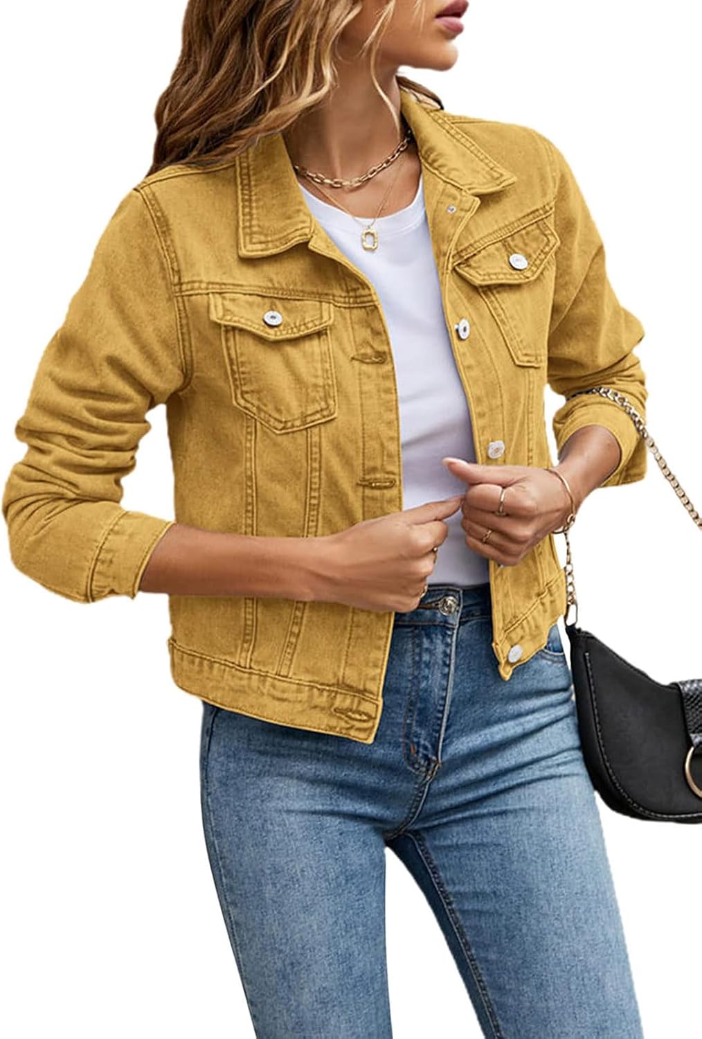 Giacca Jeans Donna Slim Fit - Denim Vintage Con Strapi, Maniche Lunghe