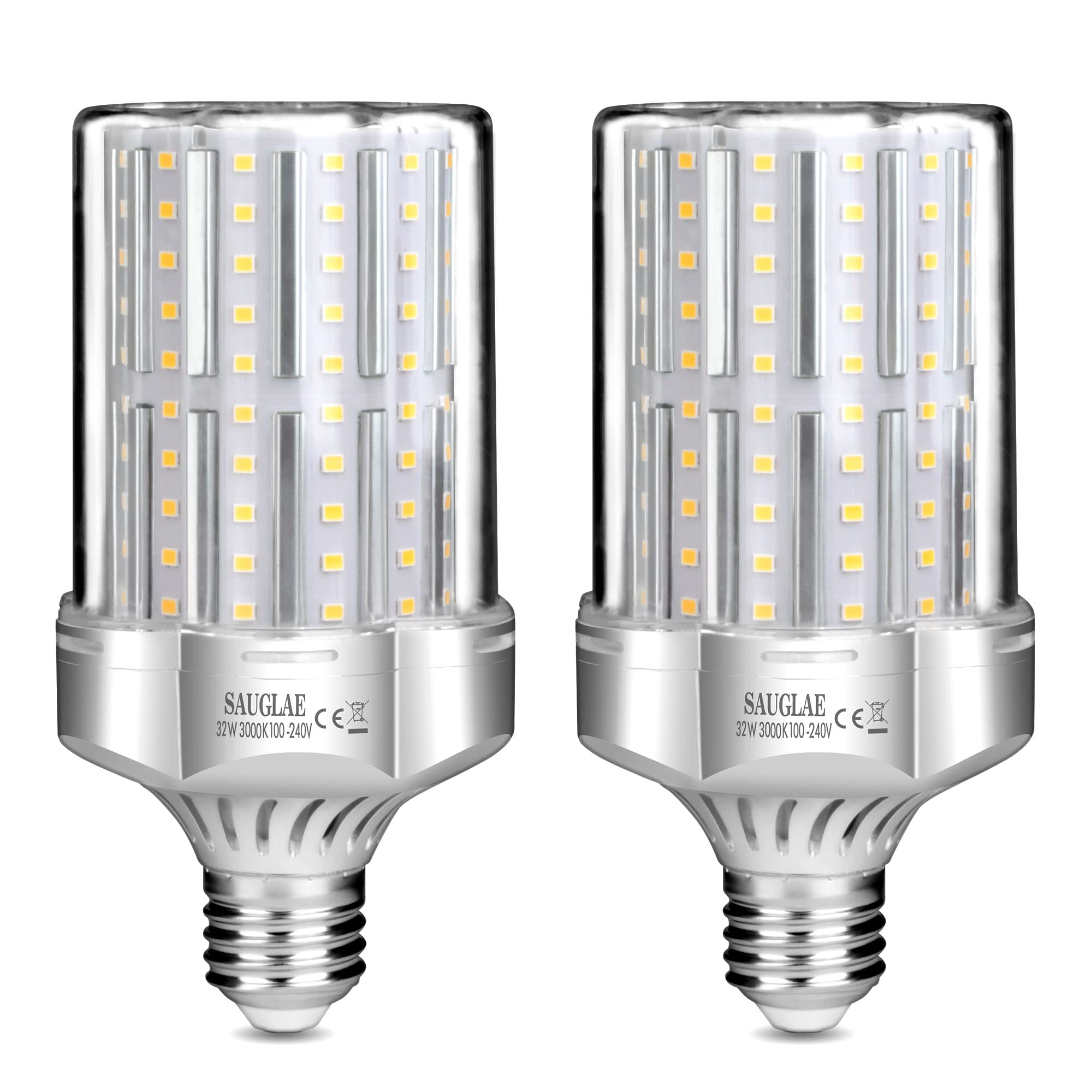 32W LED Light Bulbs, 260W Incandescent Bulbs Equivalent, E27 Large Edison Screw, 3600Lm, 3000K Warm White, Pack of 2