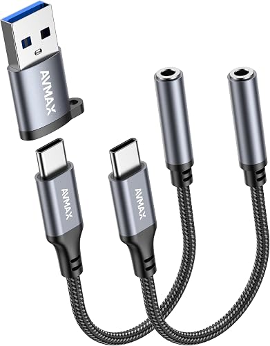 AVMAX USB C auf 3,5 mm Audio-Kopfhörer-Adapter, HiFi, 2 Stück, Typ C auf AUX-Buc
