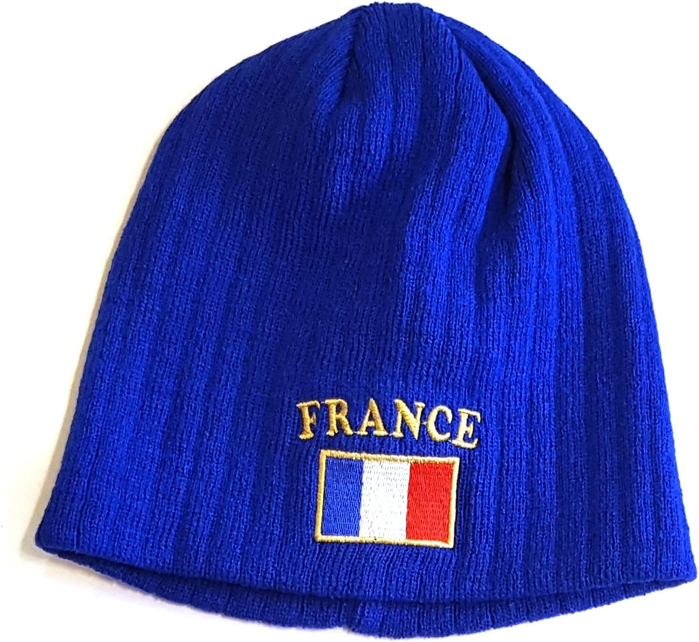 France Embroidered Beanie Cap Winter Hat (Blue)