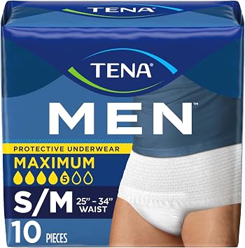 Tena Men Protective Underwear for Men, Maximum Absorbency, Better Fit, Adult Diaper, Small/Medium, 10 Count