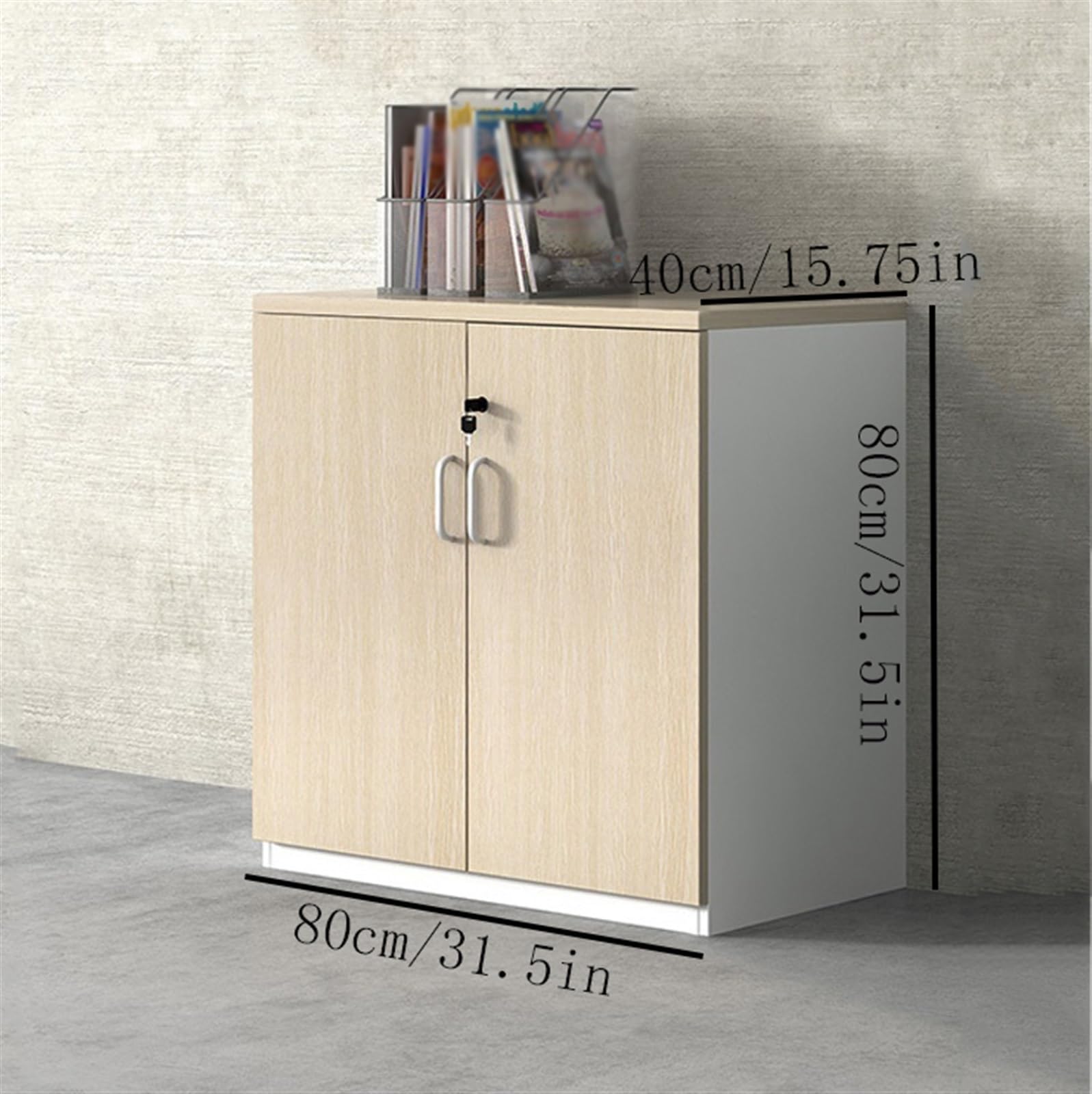 Archivio Armadietto classificatore portaoggetti in legno a doppia anta Organizzatore dati for stampante for ufficio da 80 cm con serratura Armadietti portaoggetti