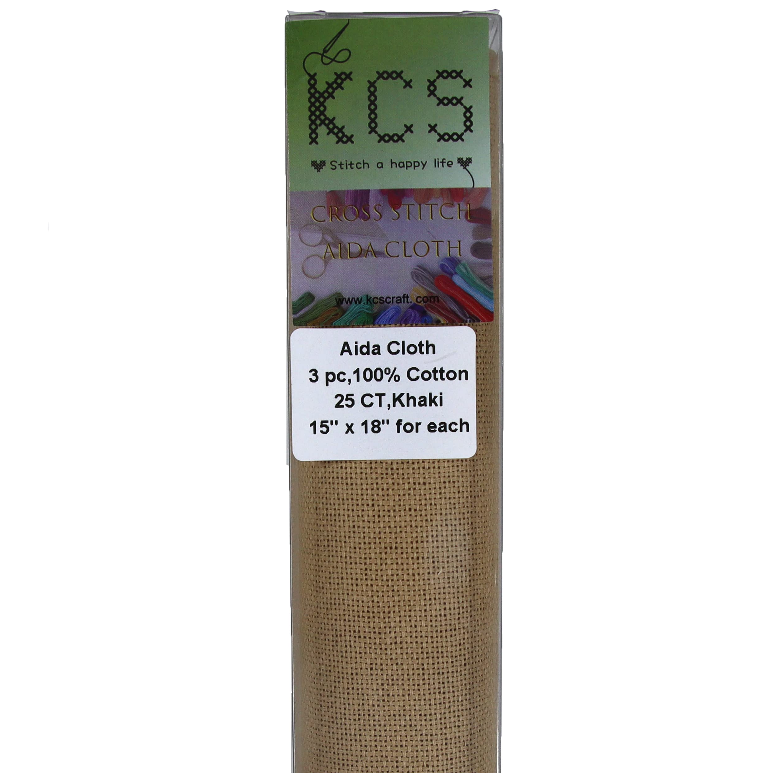 KCS 3 pc of 15" x 18" Counted Cross Stitch Cotton Aida Cloth Needlework Fabric,25CT,Khaki