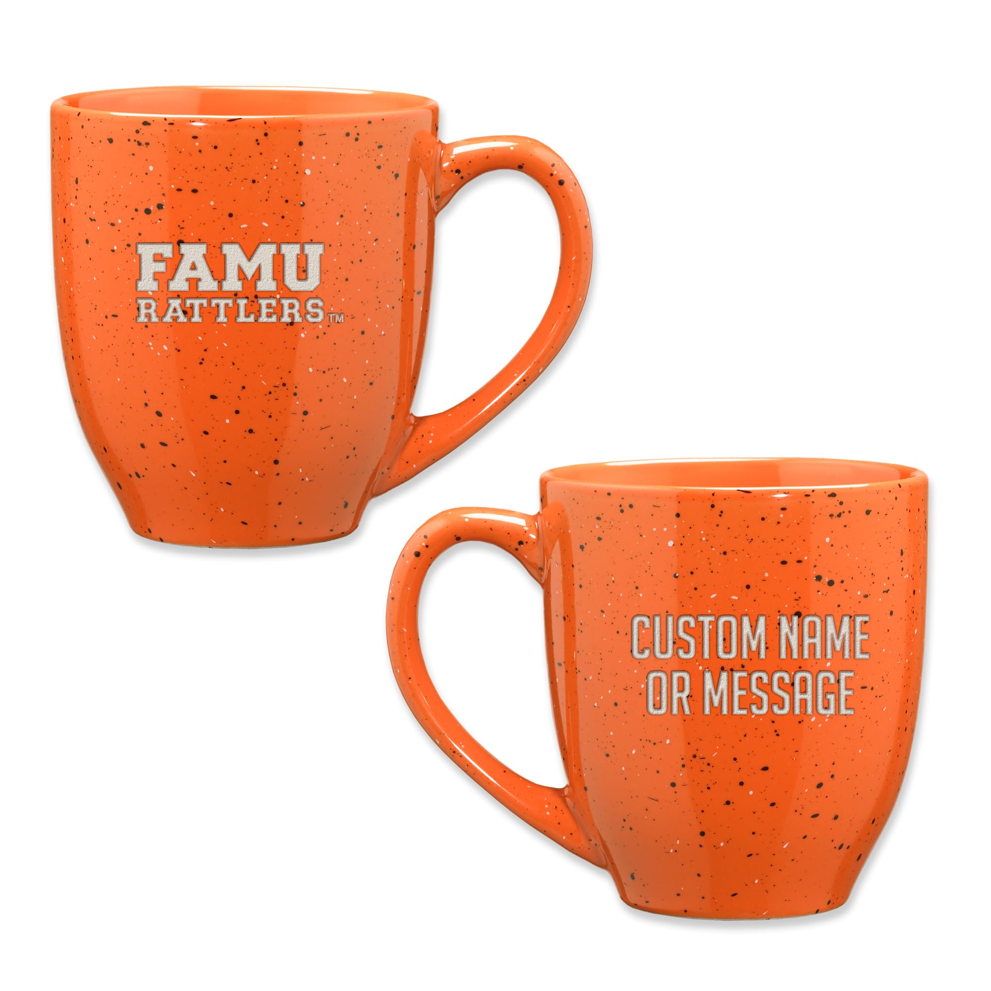 Rico Industries NCAA Florida A&amp;M Rattlers - FAMU Orange Personalized 16 oz Team Color Laser Engraved Speckled Ceramic Coffee Mug