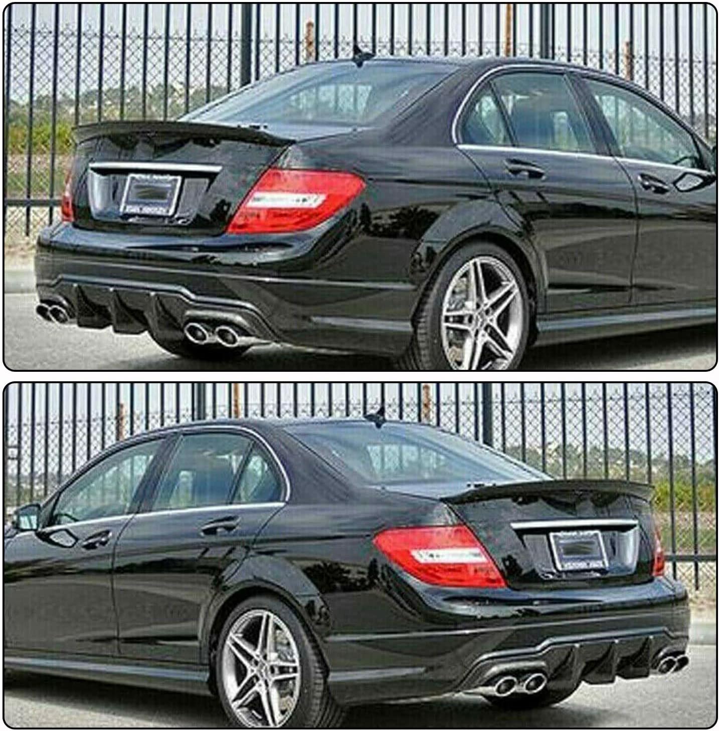 Carbon Fiber Rear Diffuser Compatible with Mercedes Benz C Class W204 C300 Sport C63 AMG 2012-2015 Sedan Facelift Bumper Lip Valance Splitter Spoiler