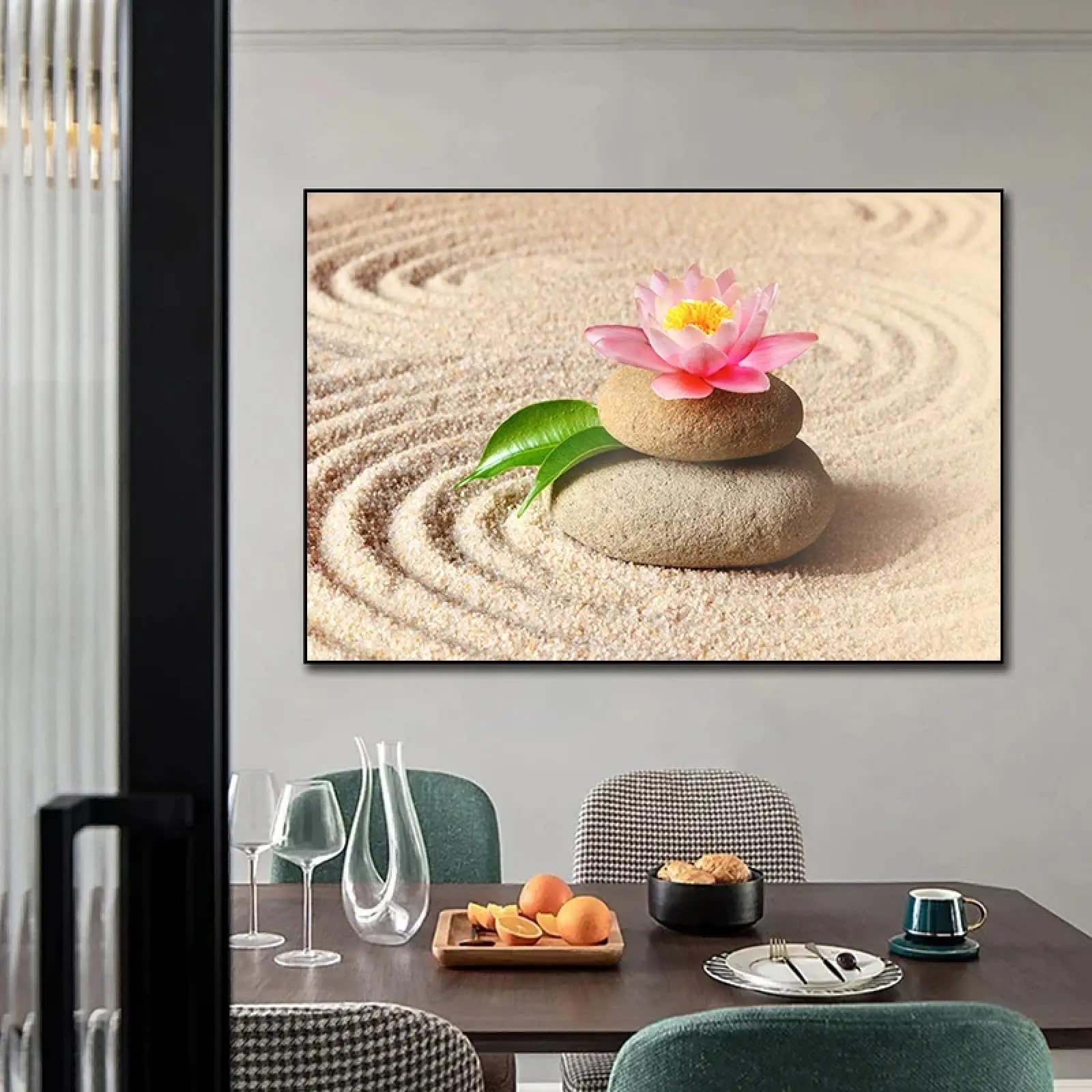 Tableau zen lotus avec cadre pour camoufler un mur vide de salon - 8