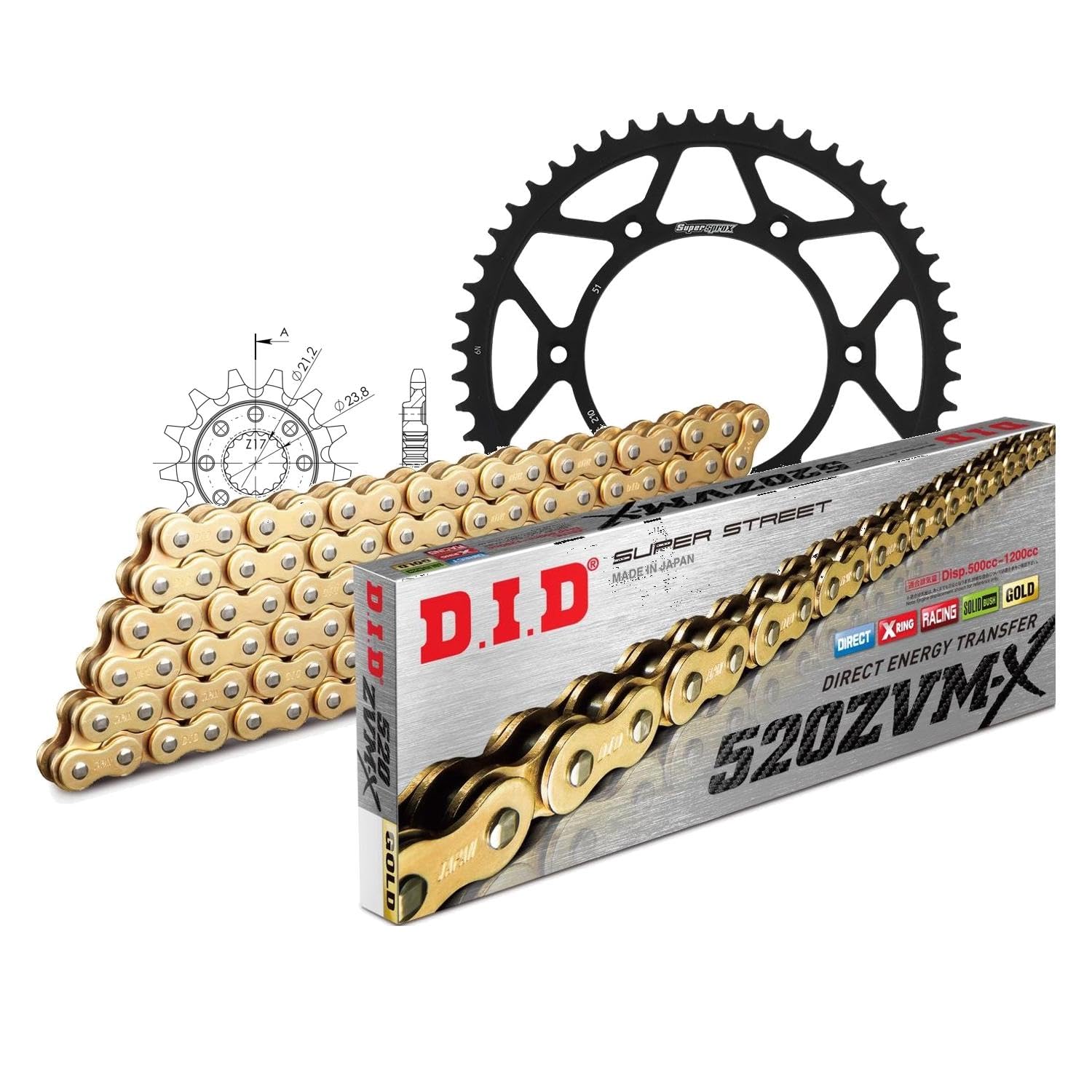 Zestaw łańcuchów DID stal 520ZVM-X / 120 bez końca do Honda CRF X 450 ccm rok prod. 2005-2017