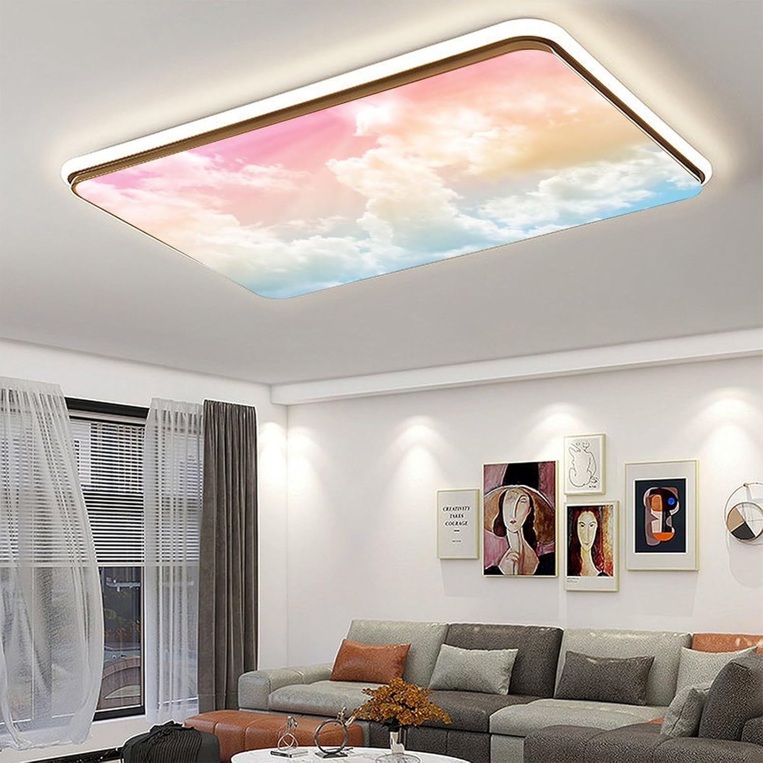 2PCS Fluorescent Light Covers for Classroom Ceiling Lights Magnetic Light Covers,Fluorescent Light Filters for School Home Office Drop Ceiling Lamp Decor Light Filters 4x2Feet(Evening Glow Cloud)