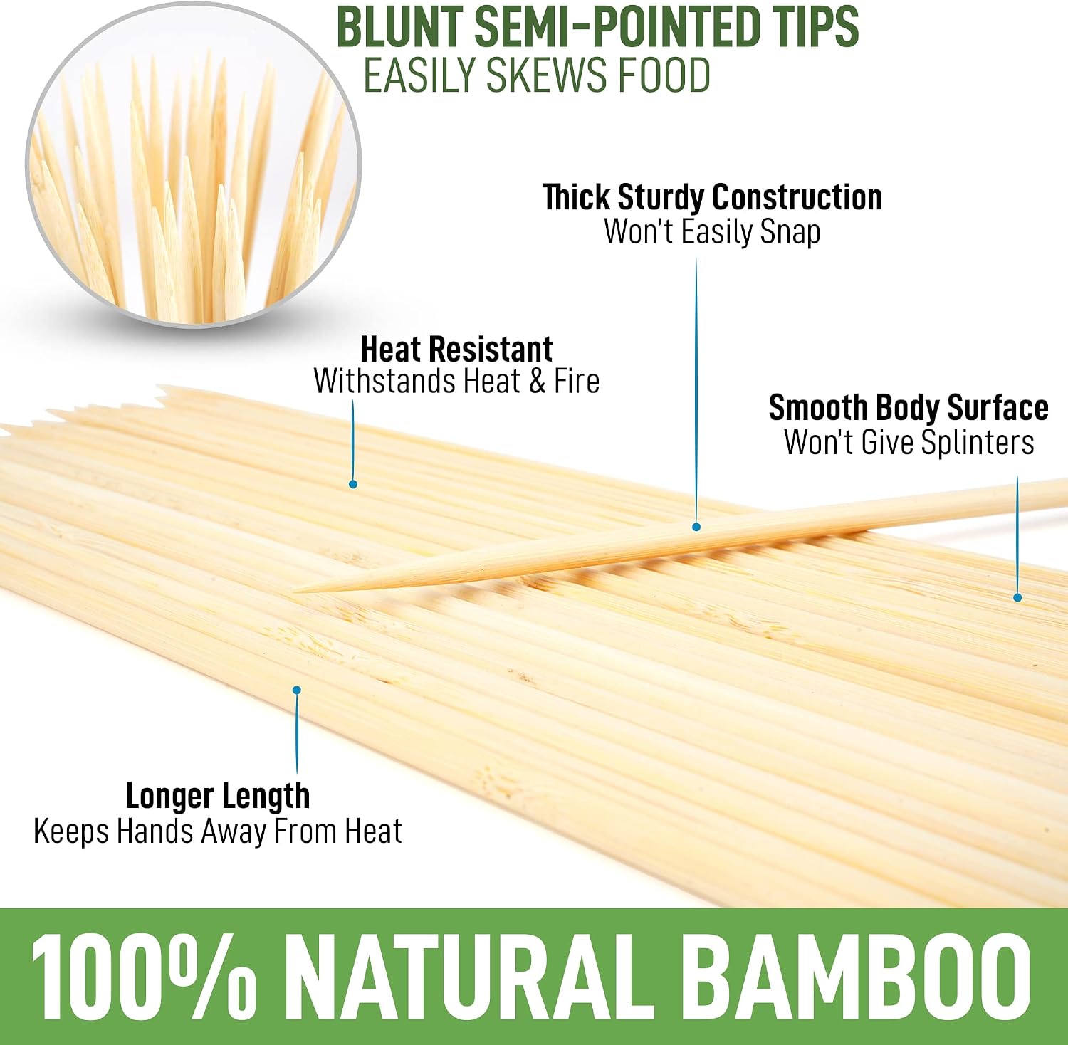 Zulay Kitchen Authentic Bamboo Marshmallow Smores Sticks - 40 Extra Long 30" Roasting Sticks - 5mm Heavy-Duty Bamboo Skewers - Thick Smore Sticks - Ideal for Grilling - Marshmallow Sticks Camping