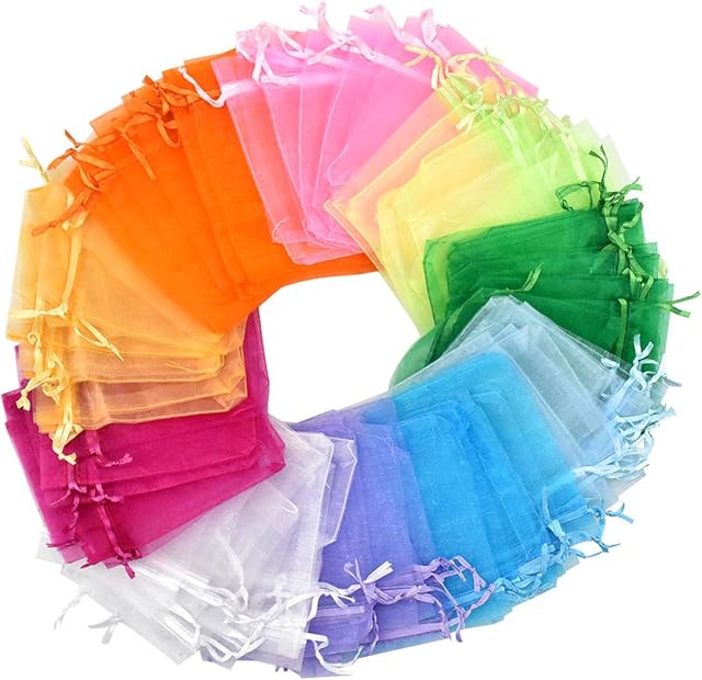 100pcs Organza Bags Small Gift Bags 10 * 12cm Jewelry Pouches Mini Drawstring Bags Mesh Sachet Bags for Wedding Favour Party Gift Candy Packing, Assorted 10 Colors