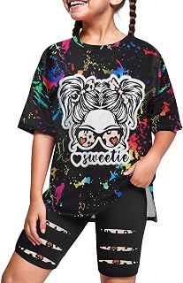 Girls Summer Clothes Short Sleeve Tie Dye Short Sleeve T Shirt Tops + Leggings Sweatpants Girls Clothes Outfis Set