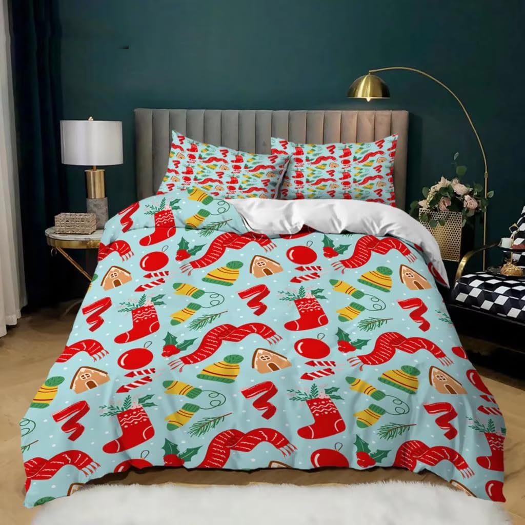 Couette de Noël 260x240 imprimée douce et couvre-lit bleu chambre enfant hiver