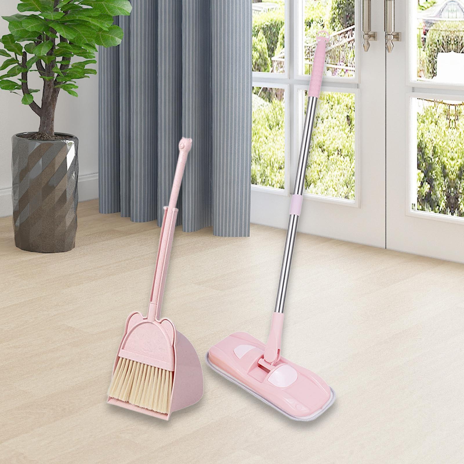 Set di Giocattoli per La Pulizia dei Bambini Set di Scope per I più Piccoli Regali per Le Vacanze Giochi di Finzione Set di Aiutanti per Le Pulizie PE, Rosa