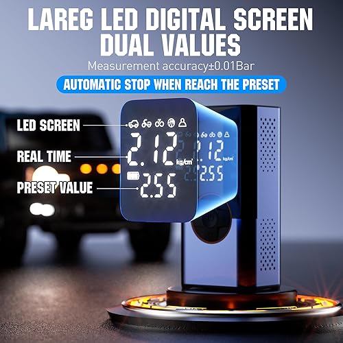 Miniatura 5 de ZPN Inflador de neumáticos, compresor de aire portátil, eléctrico de 150 PSI con medidor de presión digital, bomba de aire de 2000 mAh para