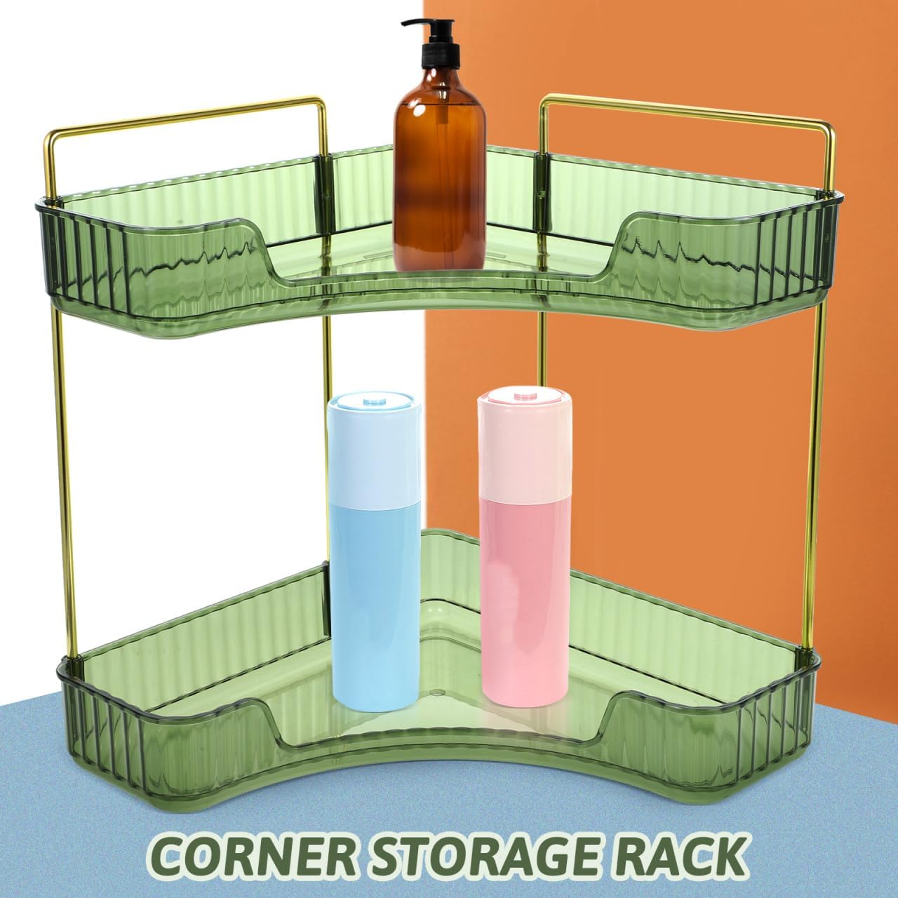 OUNONA Bathroom Countertop Organizer Corner Shelf Triangular Storage Rack for Kitchen Spice Rack Counter Corner Shelf for Bathroom Essentials 10.03 X 10.03 X 11.61 in