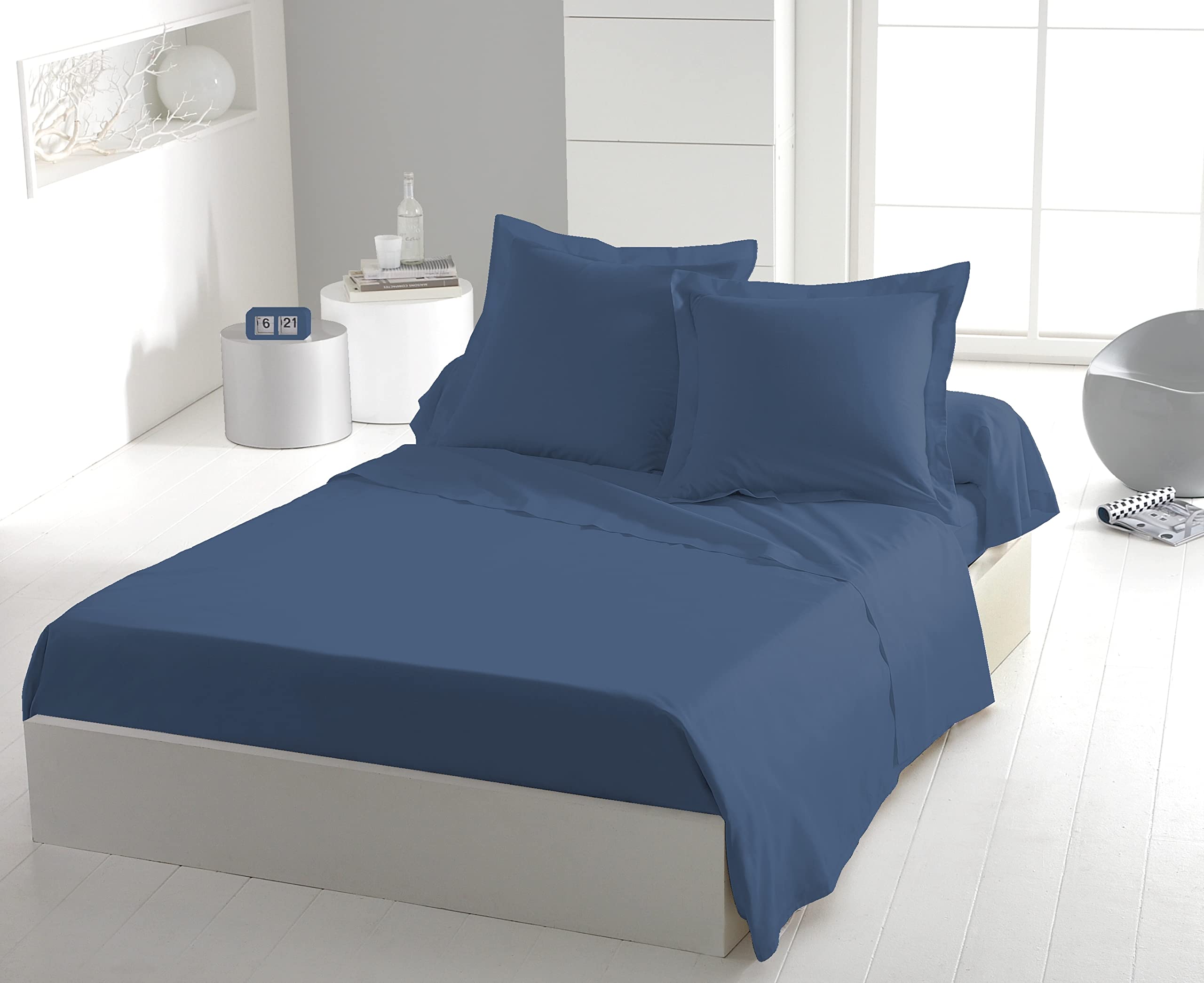 Home Linge Passion | Prześcieradło płaskie - 1 sztuka | 100% bawełna - 57 nici | 2 osoby - 240 x 300 cm | Intensywny niebieski HP-62647