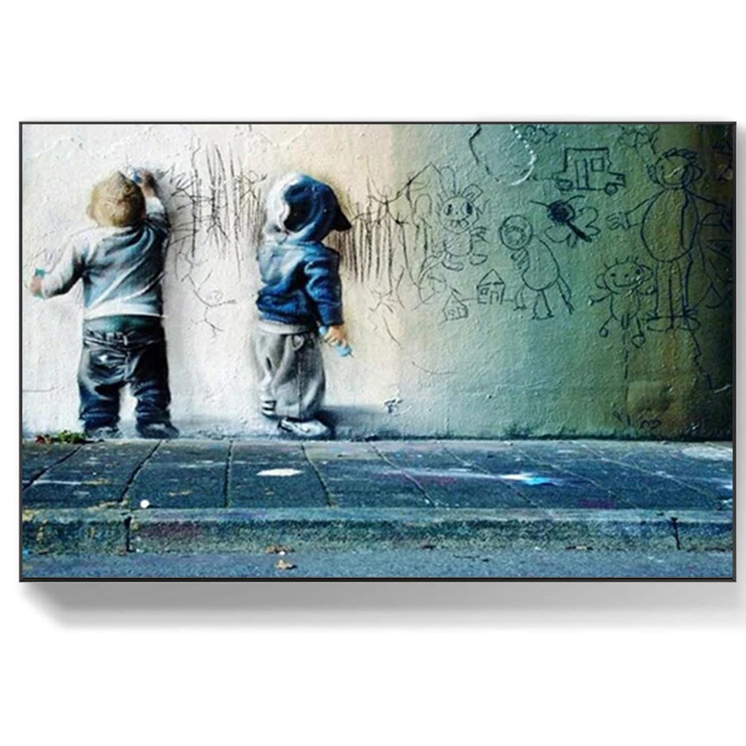 DQTUYIOP Banksy Canvas Wall Art for Living Room Two Kids 60x90cm Frameless Vintage Graffiti Street Walls Painting Prints Modern Pop Art Posters Inspirational Artwork