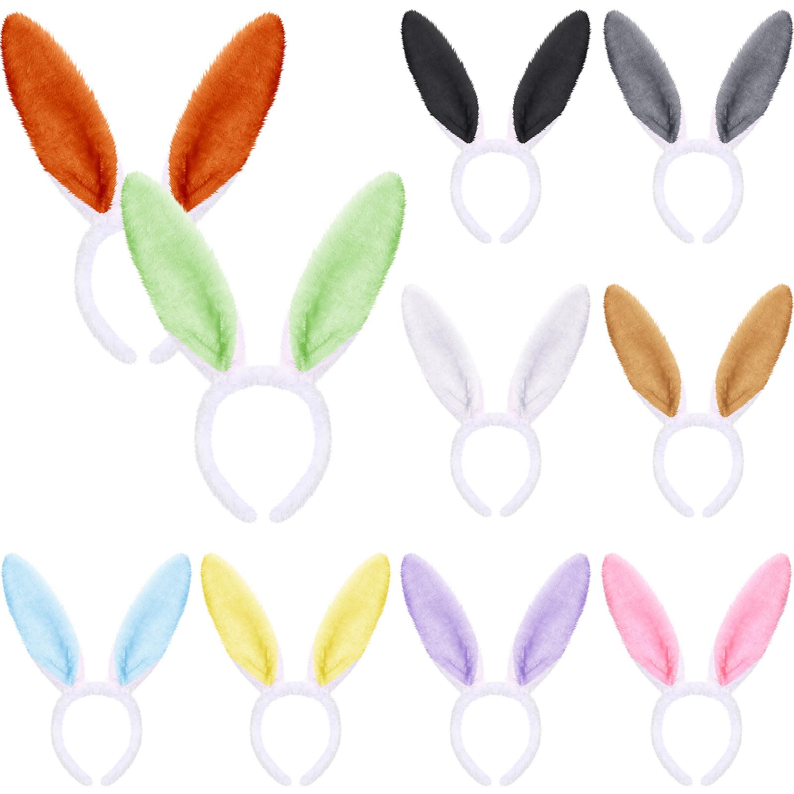 WILLBOND 10 orejas de conejo de felpa de Pascua, diadema de orejas de conejo para adultos, accesorios de fiesta de cosplay, Arcoíris, Rabbit