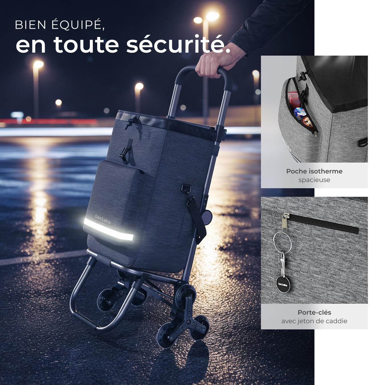 tectake® Caddie de Courses 56L, 3en1, Chariot de Courses, Sac à Bandoulière, Diable, 2 Roues étoiles Tout-Terrain, Compartiment Isotherme, Chariot à roulettes Pliable, Caddie, Cabas Roulette Marché