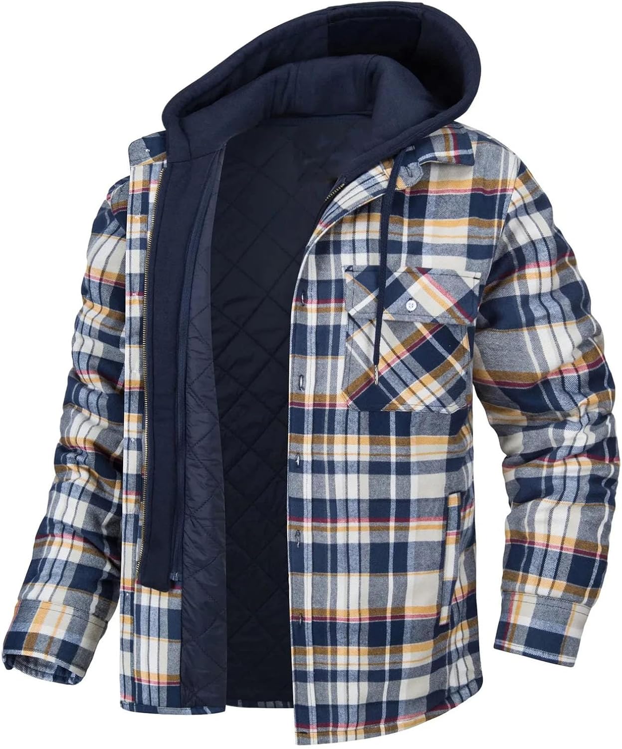 Men's Winter Plaid Jacket Sherpa Fleece Lined Hooded Thick Warm Outdoor Casual Coat
