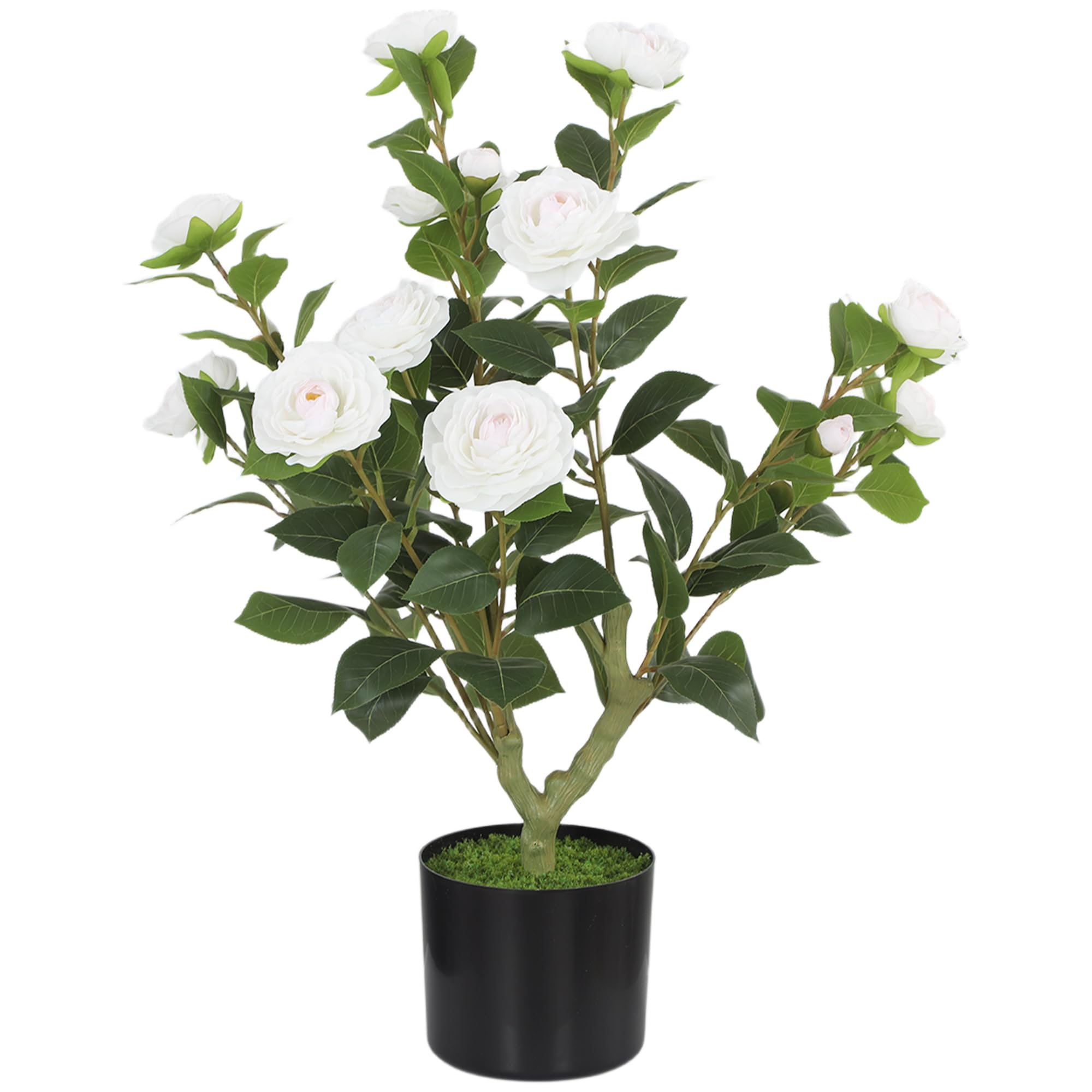 Homcom Unisex White 65Cm Artificial Camellia Flower Plant With 116 Lush Leaves In