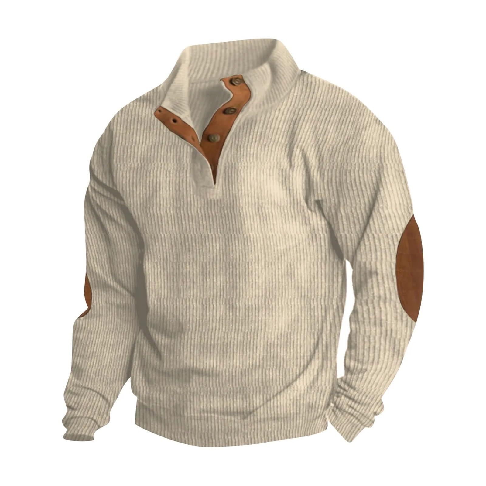 Mens Corduroy Sweatshirts Casual Lapel Collar Henley Shirts Mock Neck Button Polo Pullover Waffle Sweater Fall Winter Warm Sweatshirts (Color : 1, Size : L)