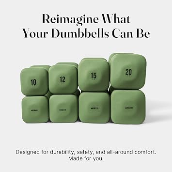 WeGym SafeGrip Square Dumbbells with Anti-Slip Handles, Safe Weight Lifting Equipment for Home Gym, Aesthetic Dumbbell Sets (Complete Set 2+3+5+8+10+12+15+20LB Pair - Green Set)
