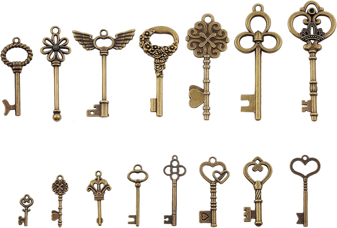 AllbuskySkeleton Antique Keys Charm Vintage Bronze DIY Padlock Old Style Look for Craft Jewellery Making (15 Pack)