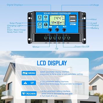 20A PWM Solar Charge Controller, 12V Solar Panel Regulator