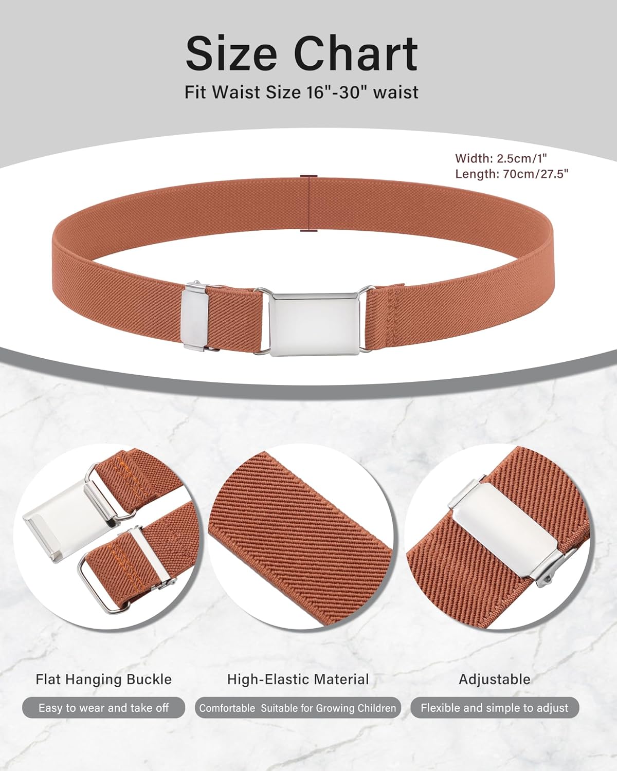 AWAYTR Toddler Boy Kids Buckle Belt - Adjustable Elastic Child Silver Buckle Belts, 3 Pieces - Image 3