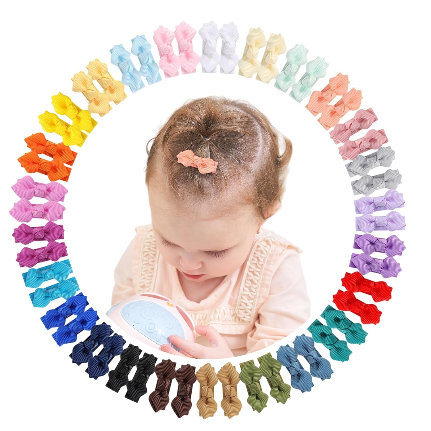 20 Pack 10 Pairs, Baby Hair Bow Clips, 1.2" Tiny Grosgrain Ribbon with Fully Lined Alligator Clips, Small Toddler Hair Accessories for Baby Girls Infant Toddler Kids-image-41