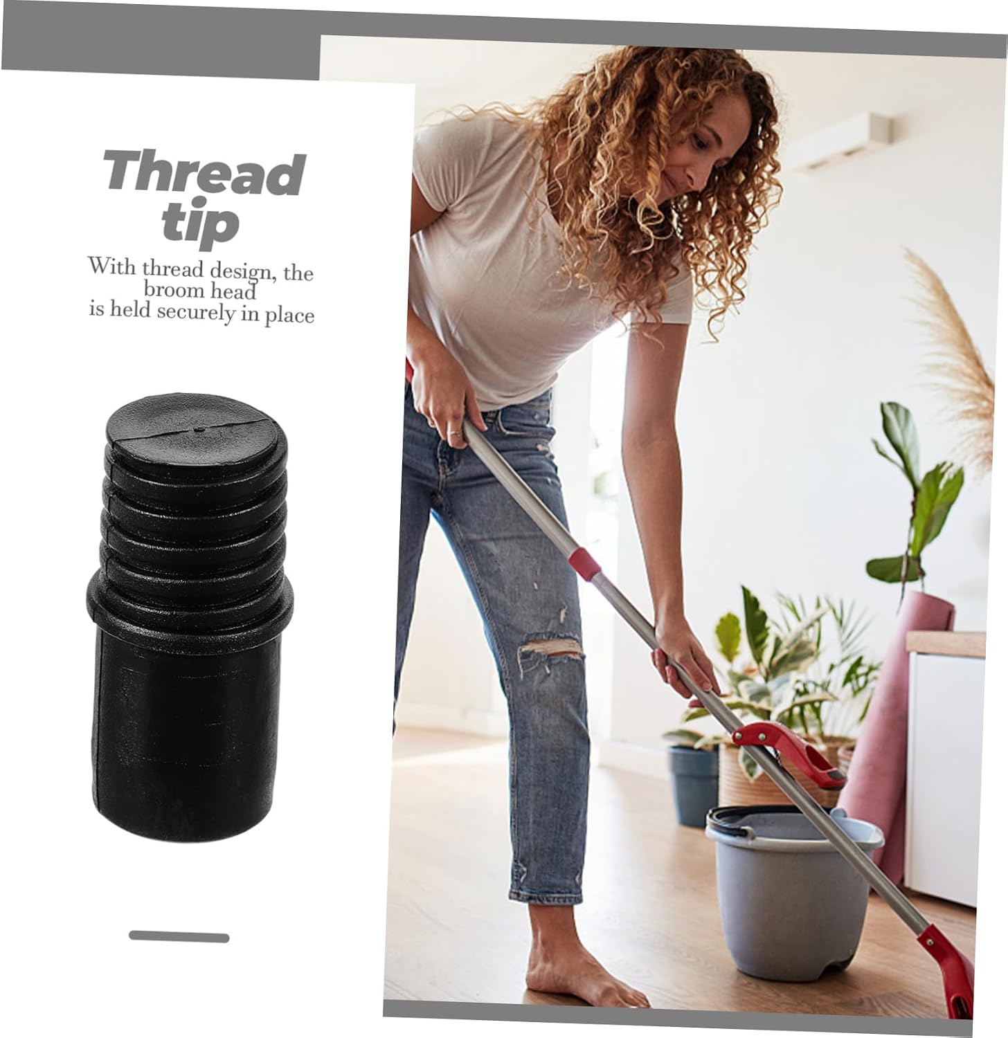 Broom Handle Threaded End Adapter Durable Plastic Thread Tip for Push Broom Easy to Install Extension Pole Connector for Household Cleaning Tools