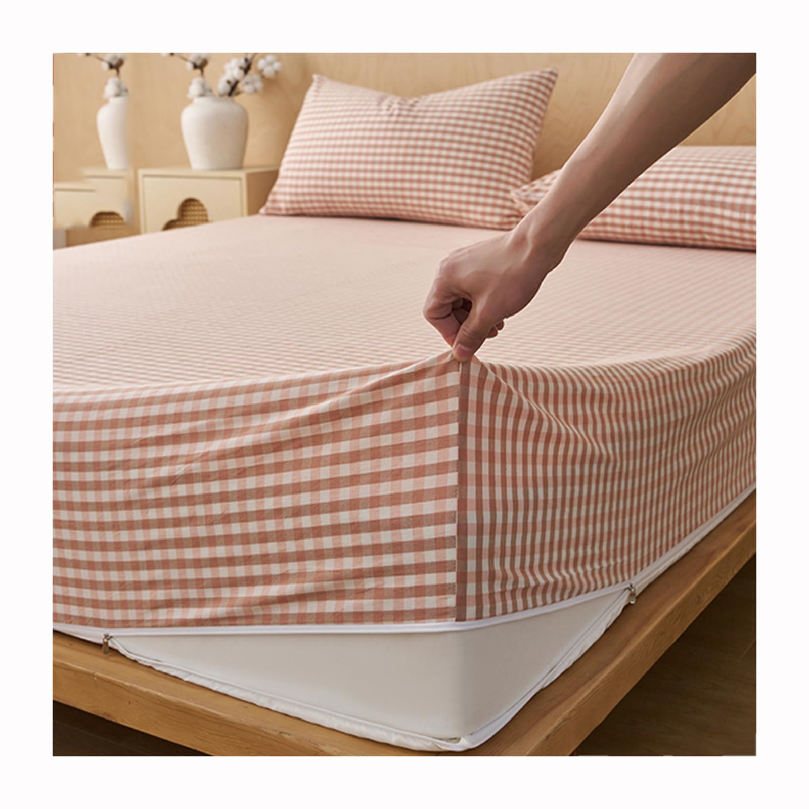 Sábana bajera ajustable elegante de 150x200 cm para protector de futón de diseño a cuadros