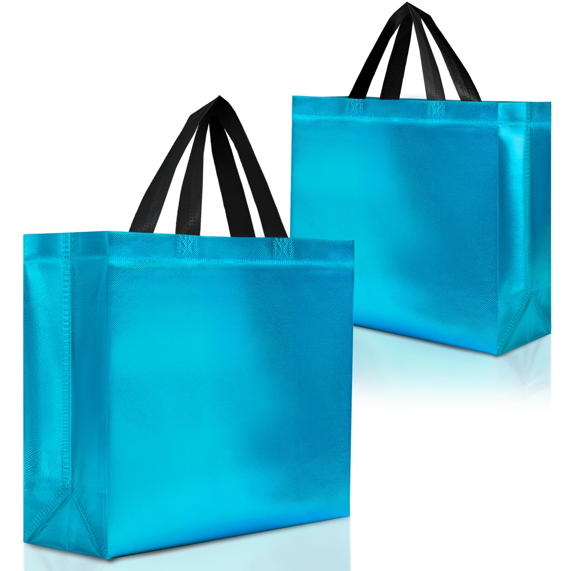 Nush Nush Aqua Blue Gift Bags Large Size – Set of 12 Shiny Turquoise Gift Bags With Handles - Perfect Reusable Goodie Bag for Birthday Party Favors,