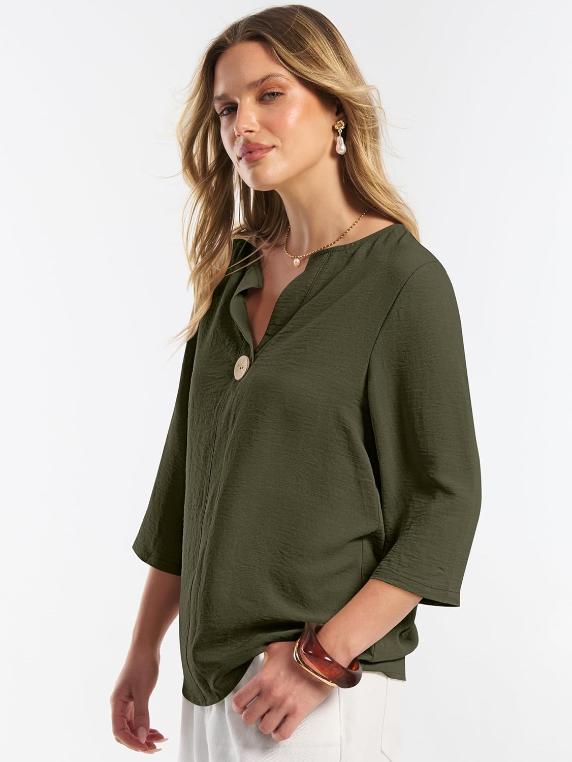 ANRABESS Women's Tops 3/4 Sleeve Dressy Casual V Neck Henley Tee Shirts 2026 Summer Business Work Blouses Fashion Clothes - Image 5