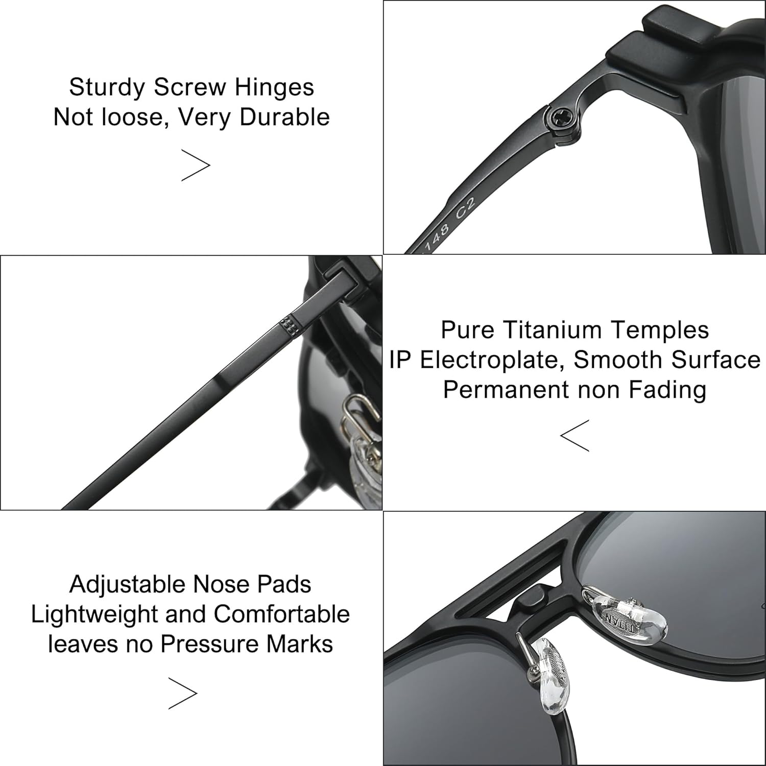 Titanium Aviator Glasses Frame Men for Big Face Square Magnetic Sunglasses Eyeglasses With 4Pcs UV Polarized clip on