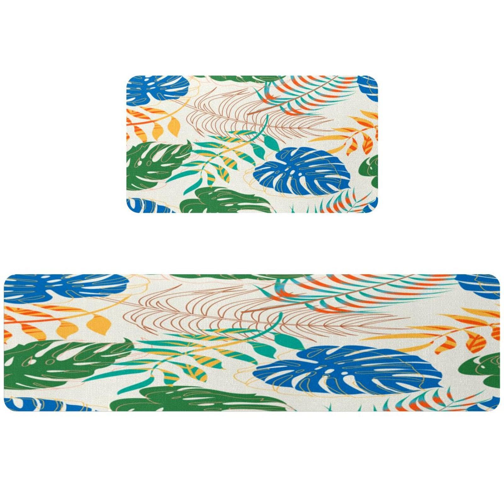 Tapis de cuisine motif feuilles tropicales lot de 2 haute densité