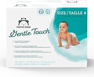 Mama Bear Gentle Touch Diapers Size 4, 148 Count - Hypoallergenic, 12-Hour Leak Protection for Sensitive Skin