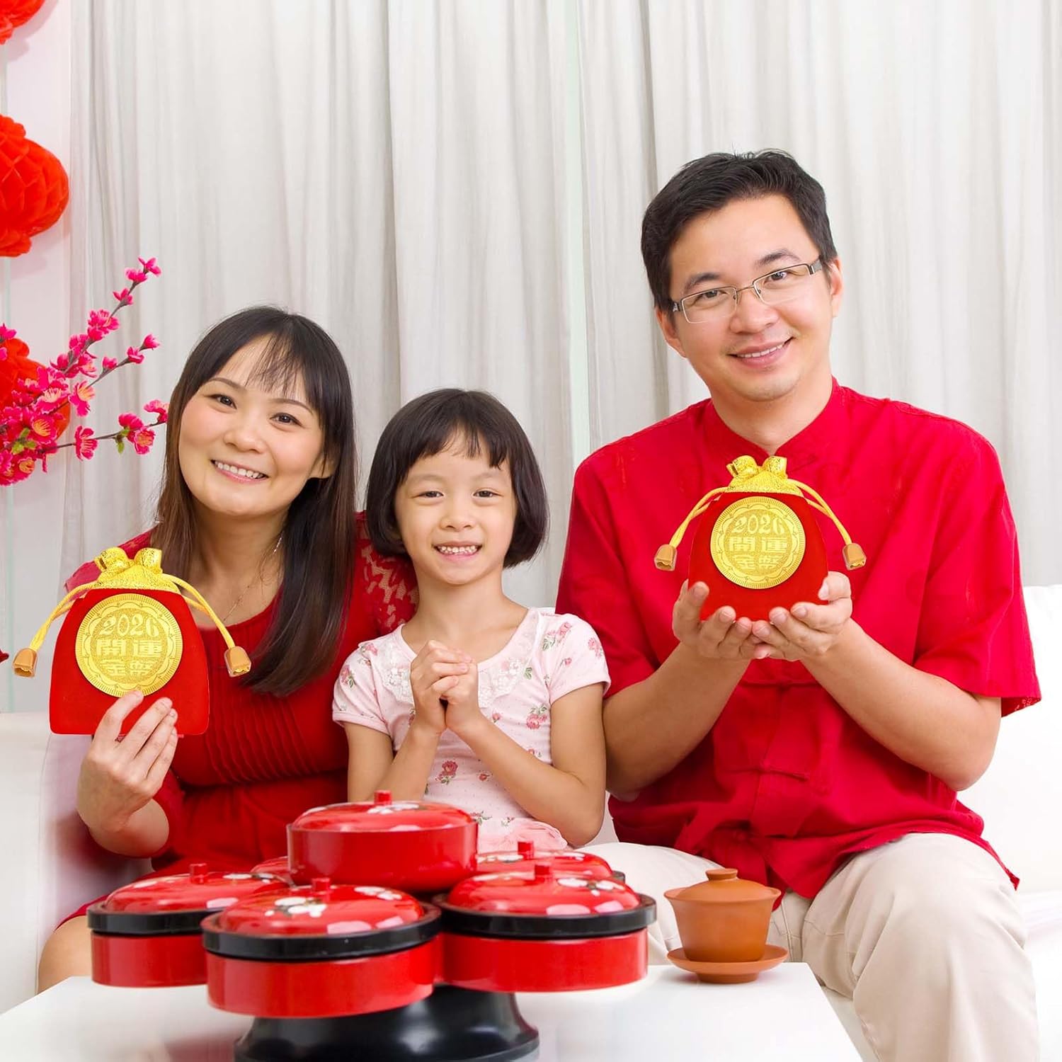 20 Pcs 2026 Chinese New Year Coins Zodiac Horse Souvenir Coin with Chinese Fu Bags for Blessing Health and Wealth Lucky Feng Shui Decorations(Style1)