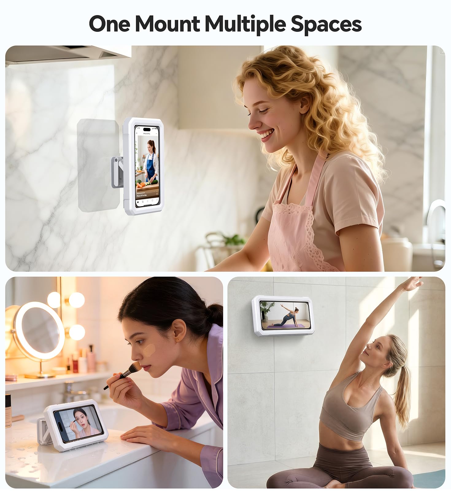 Supporto per Telefono da Doccia【Impermeabile IPX6】 custodia impermeabile smartphone 480° Rotazione, supporto telefono doccia antiappannamento ad alta definizione, per Smartphone Fino a 7" Kit