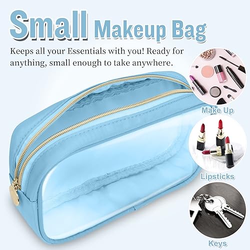 Miniatura 4 de izuzta Mini bolso de maquillaje de nylon pequeño bolso lindo Preppy cosmético cremallera bolsa, Azul