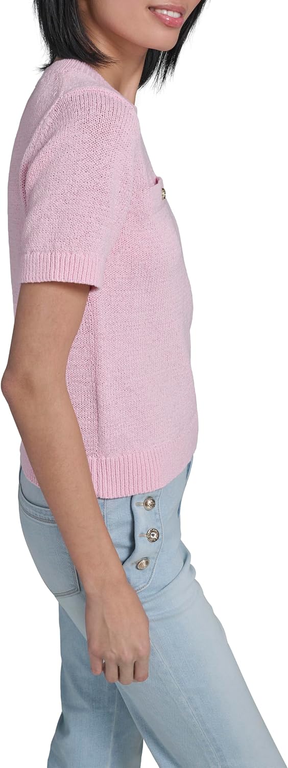 Karl Lagerfeld Women's Short Sleeve Classic Tailored Polished Sweater