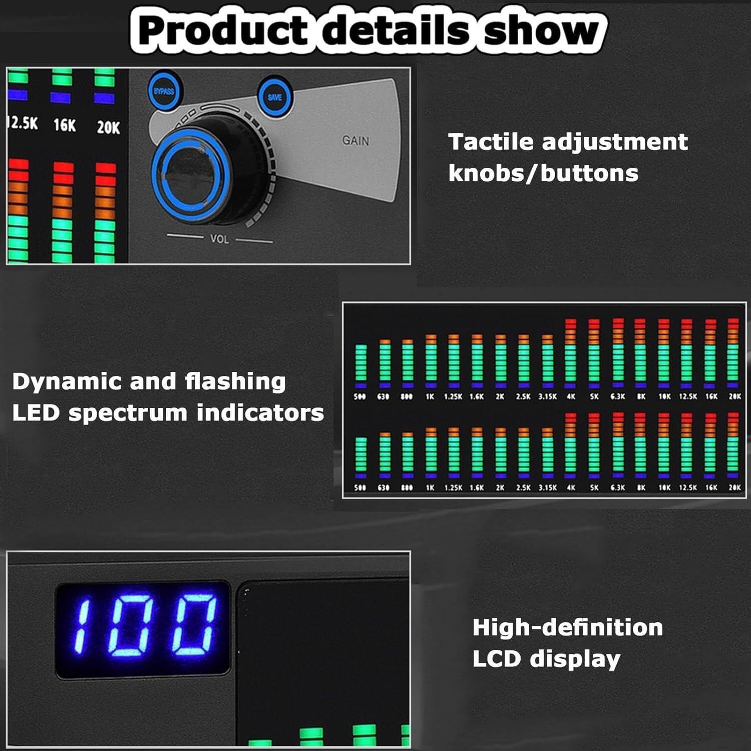 Ecualizador gráfico Ecualizador Digital de Doble Canal y 31 Bandas, Ecualizador gráfico estéreo, Pantalla LED de Espectro, Ideal for DJ en casa o en Clubes.